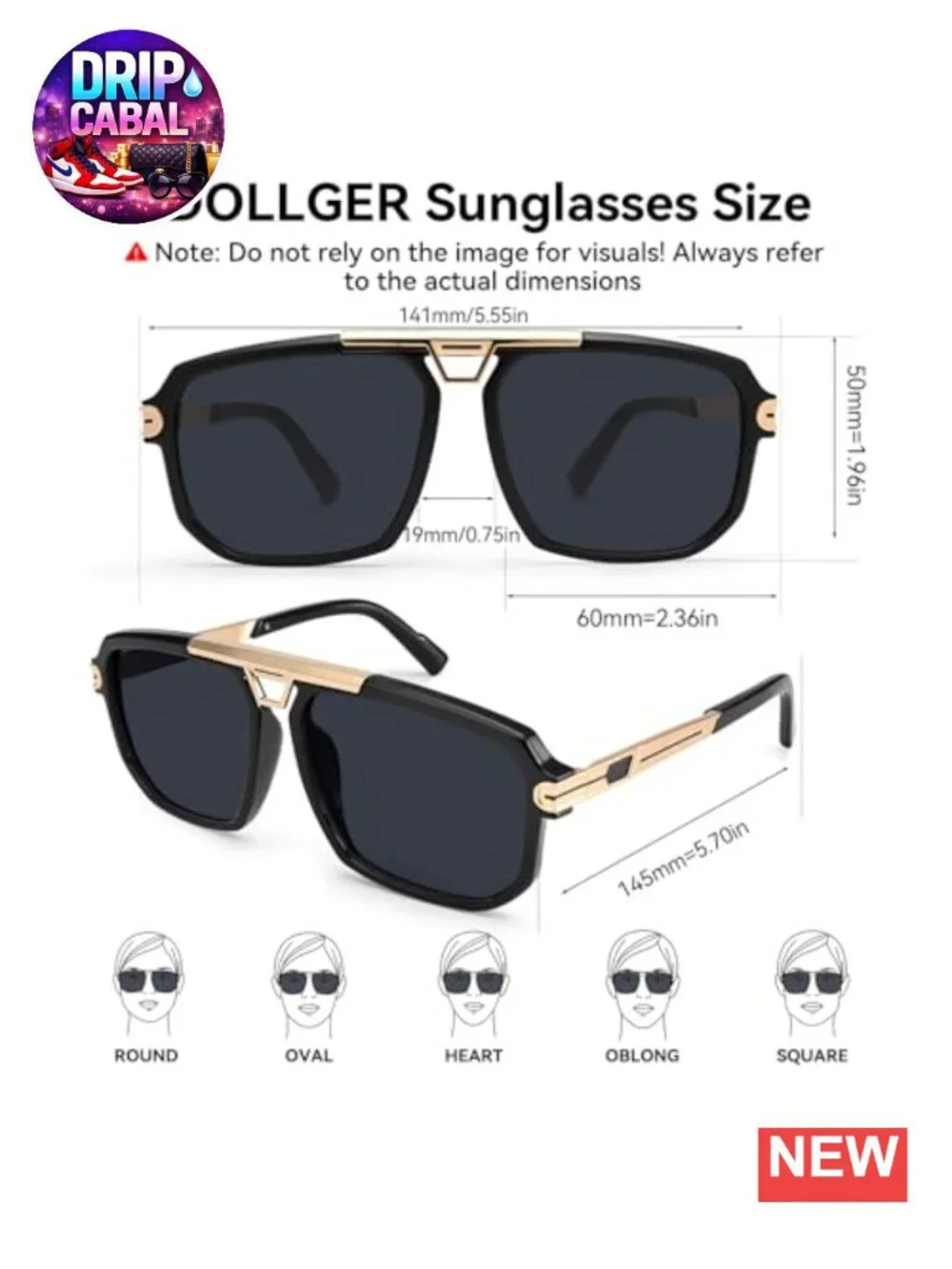 Oversized Square Sunglasses Retro Metal Frame UV400 Protection Unisex